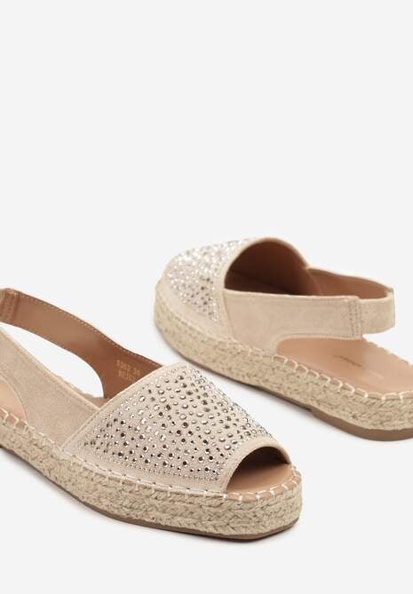 Beżowe Sandały w Stylu Espadryli z Cyrkoniami na Podeszwie z Plecionki Neorwena 6