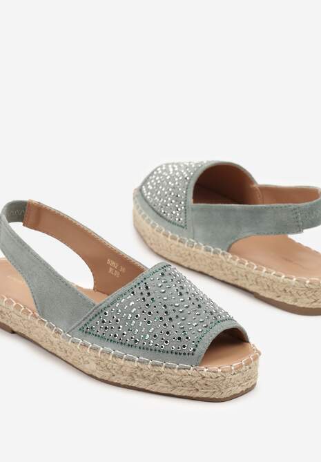 Niebieskie Sandały w Stylu Espadryli z Cyrkoniami na Podeszwie z Plecionki Neorwena 6