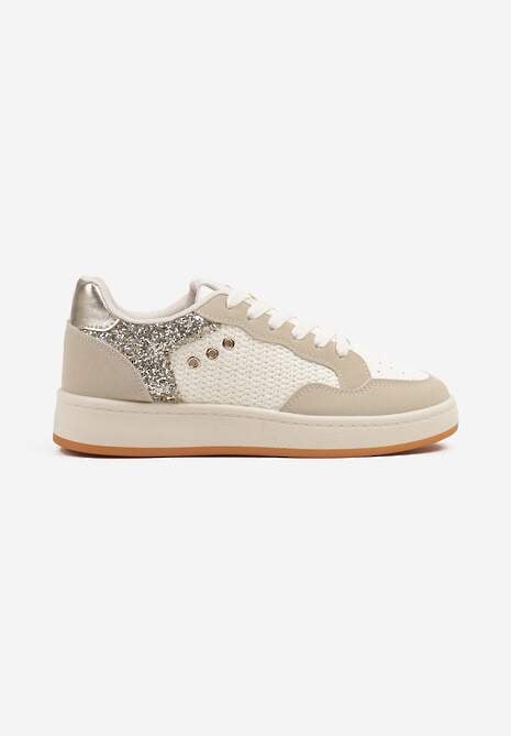 Beżowe Streetwearowe Sneakersy Zdobione Przeszyciami Neonisea 4
