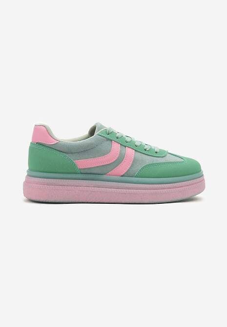 Zielone Sneakersy Typu Kultowe Tenisówki na Niskiej Platformie Olritia 4