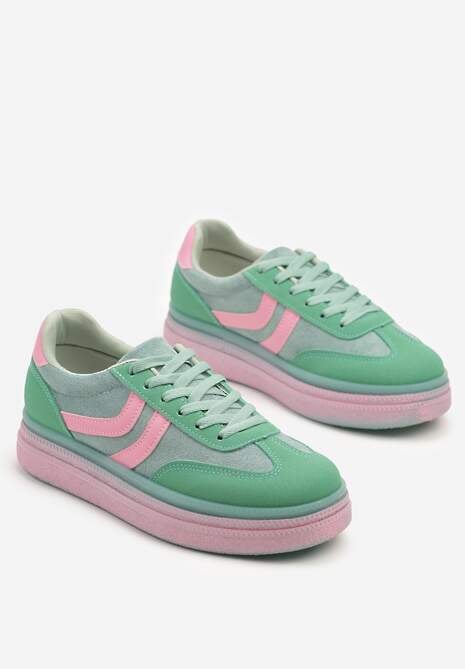 Zielone Sneakersy Typu Kultowe Tenisówki na Niskiej Platformie Olritia 5