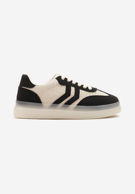 Czarno-Beżowe Sneakersy Tenisówki Ozdobione Paskami Falovinia 4