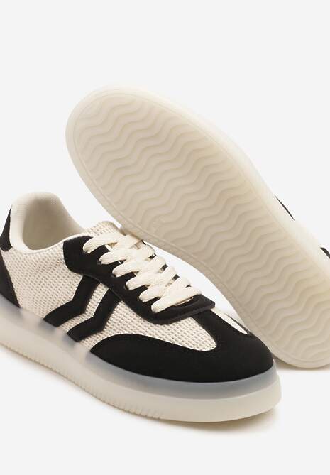 Czarno-Beżowe Sneakersy Tenisówki Ozdobione Paskami Falovinia 6