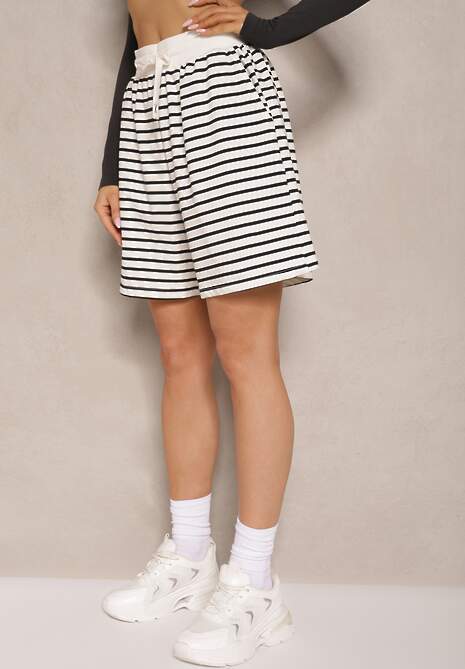 Białe Bawełniane Szorty High Waist w Paski Ridiaress 4