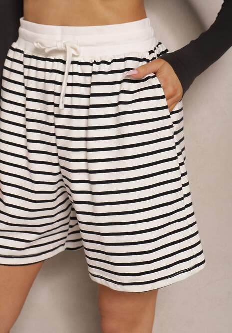 Białe Bawełniane Szorty High Waist w Paski Ridiaress 5