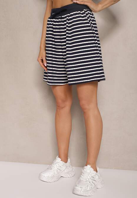 Granatowe Bawełniane Szorty High Waist w Paski Ridiaress 4