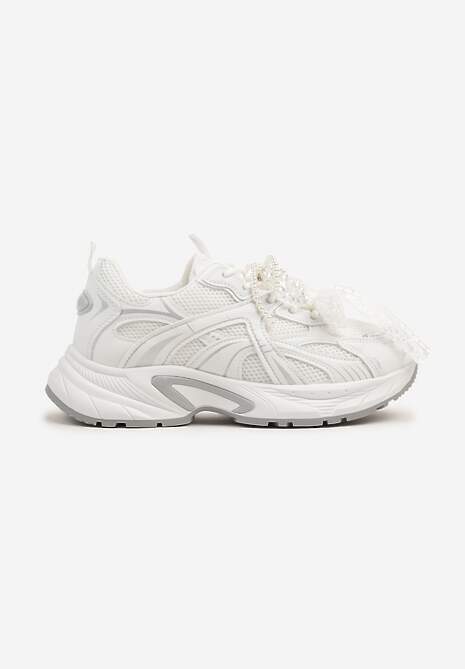 Białe Sneakersy z Koralikami Kokardą i Geometrycznym Wzorem Sarivela 4