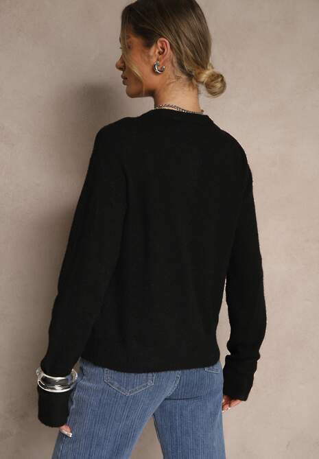 Czarny Klasyczny Kardigan z Zaokrąglonym Dekoltem Reonira 4