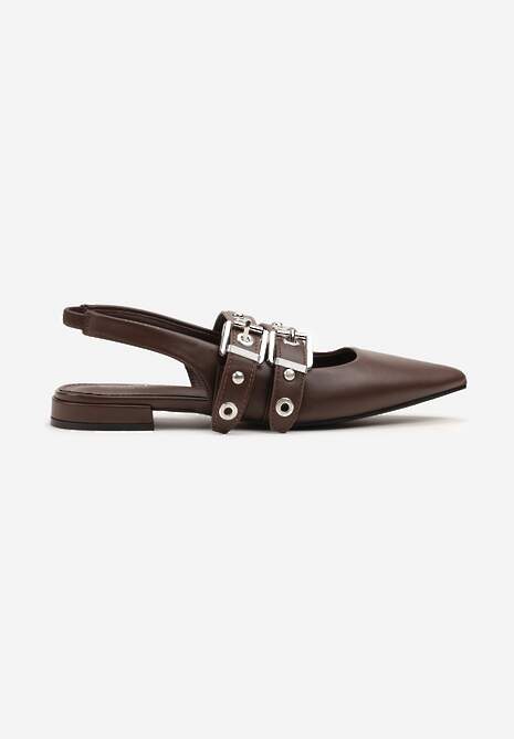 Brązowe Sandały Typu Slingback Ozdobione Klamrami Selritia 4