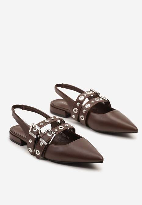 Brązowe Sandały Typu Slingback Ozdobione Klamrami Selritia 5