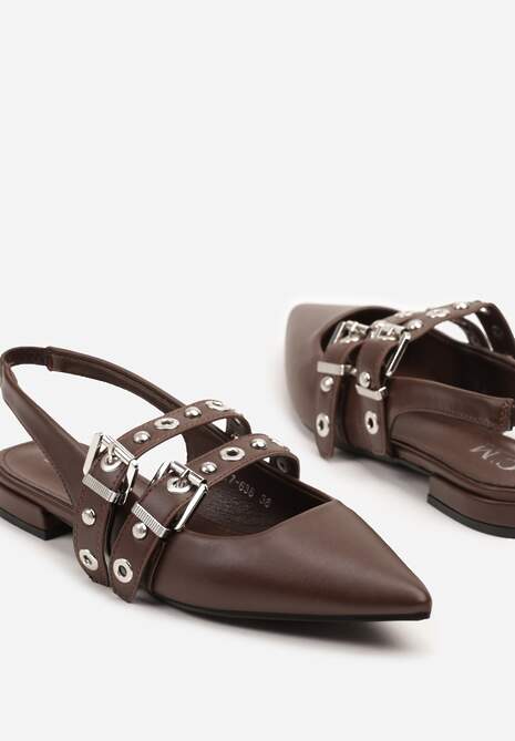 Brązowe Sandały Typu Slingback Ozdobione Klamrami Selritia 6
