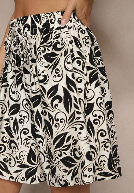 Czarne Szorty High Waist z Wiskozy w Kwiatowy Print Dannalis 5