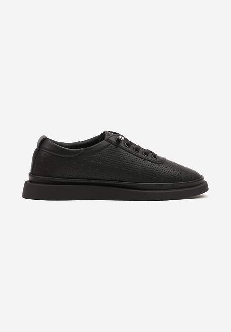 Czarne Sneakersy Skórzane z Perforacją i Ozdobą Neorielina 4