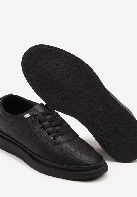 Czarne Sneakersy Skórzane z Perforacją i Ozdobą Neorielina 6