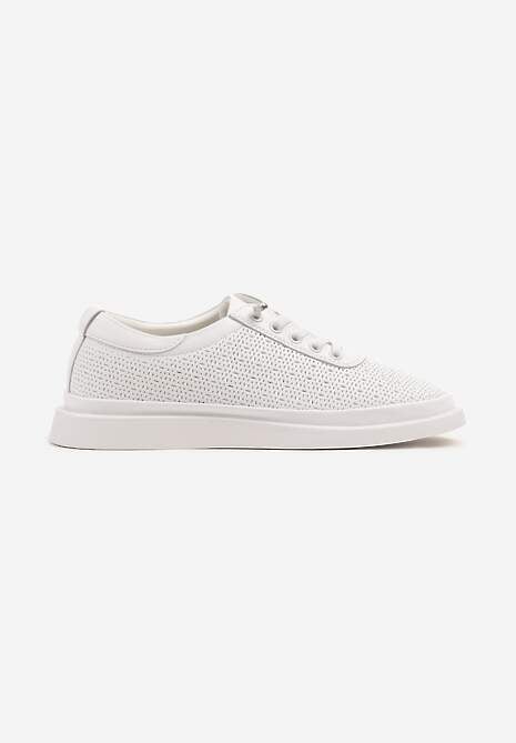 Białe Sneakersy Skórzane z Perforacją i Ozdobą Neorielina 4