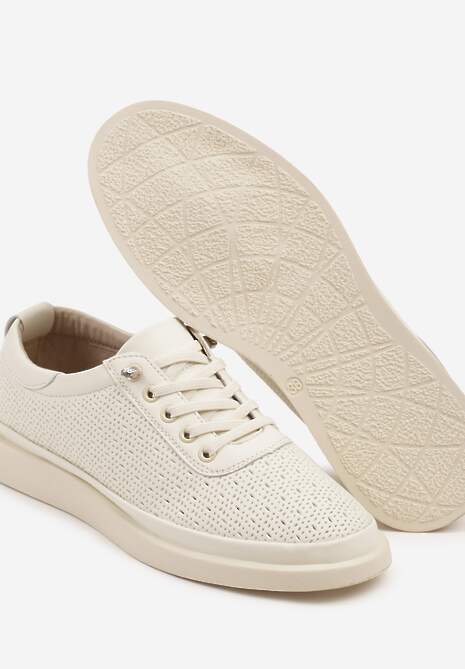 Beżowe Sneakersy Skórzane z Perforacją i Ozdobą Neorielina 6