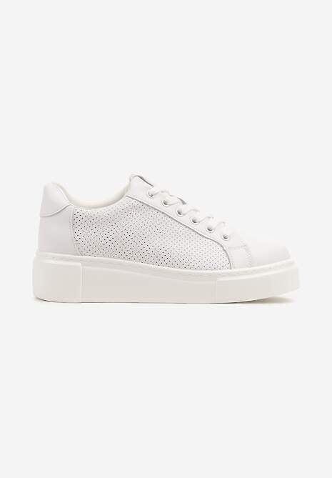 Białe Sneakersy Skórzane na Platformie z Ozdobą i Perforacją Neolivia 4