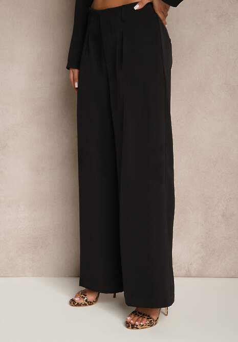 Czarne Garniturowe Szerokie Spodnie High Waist Karmoi 4