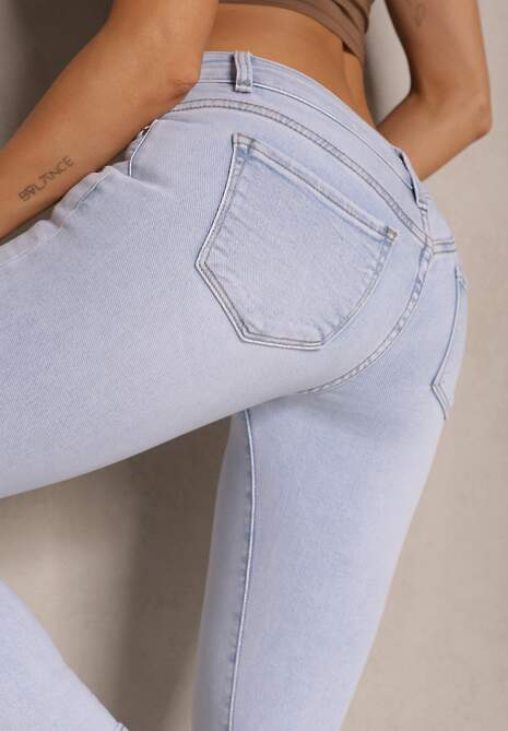 Jasnoniebieskie Jeansy o Kroju Skinny Low Waist Kolanilia 5