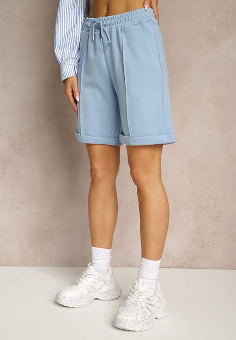 Jasnoniebieskie Casualowe Szorty High Waist z Kieszeniami Wykończone Gumką Shezetta 4
