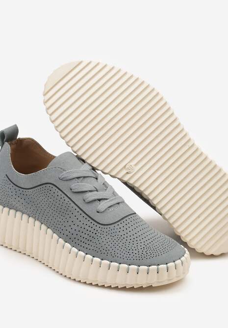 Niebieskie Sneakersy na Tłoczonej Platformie z Ażurową Cholewką Ronfira 6