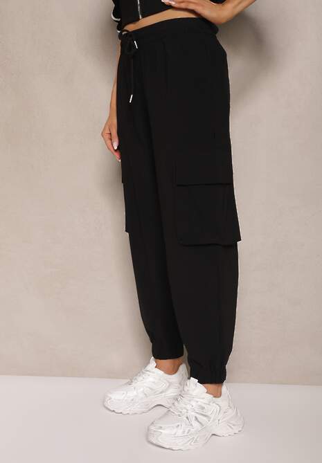 Czarne Spodnie Cargo z Bawełną High Waist Kolanielis 4