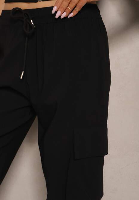 Czarne Spodnie Cargo z Bawełną High Waist Kolanielis 5