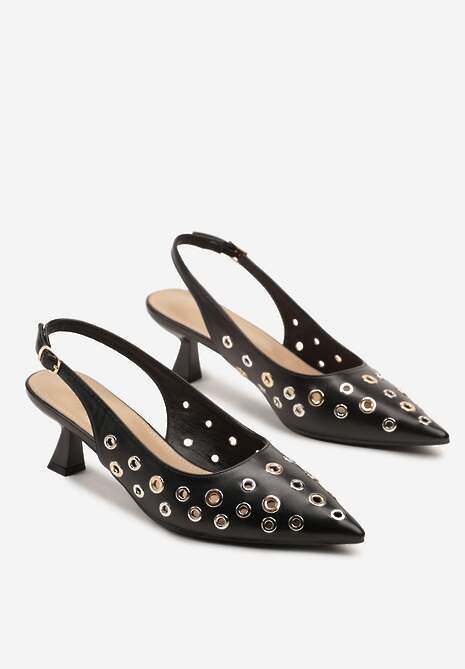 Czarne Sandały Slingback na Kaczuszce z Ozdobnymi Nitami Falovina 5