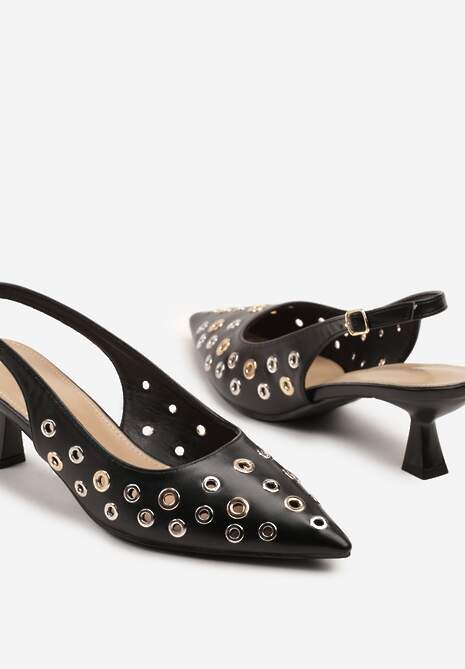 Czarne Sandały Slingback na Kaczuszce z Ozdobnymi Nitami Falovina 6