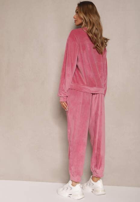 Różowy Komplet Dresowy z Welurowej Tkaniny Bluza i Joggery Lisarilia 4