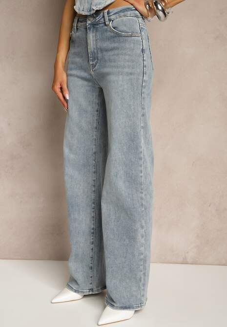 Niebieskie Szerokie Jeansy High Waist z Wiskozą Uliadria 4
