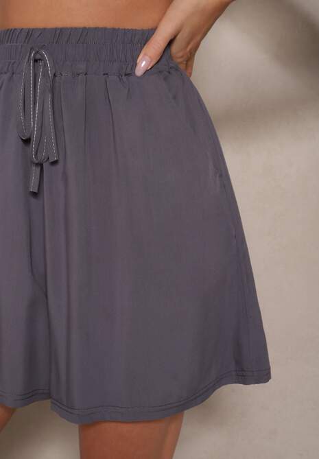 Szare Szorty z Bawełny High Waist Ozdobione Wiązaniem Selmio 5