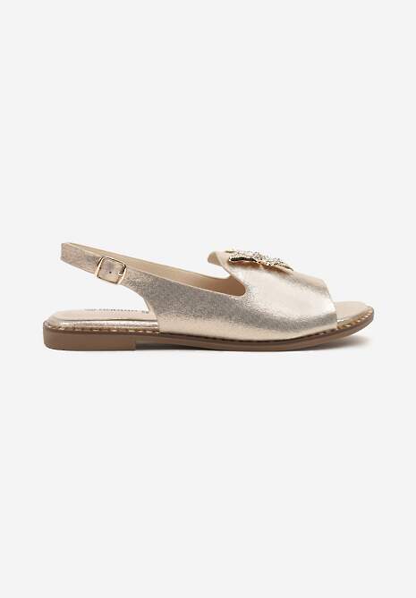 Złote Sandały Slingback ze Skórzaną Wkładką i Cyrkoniową Aplikacją z Motylem Idirane 4