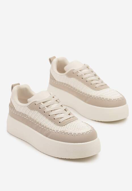 Beżowe Sneakersy na Platformie Ozdobione Plecionką Nilaraviela 5