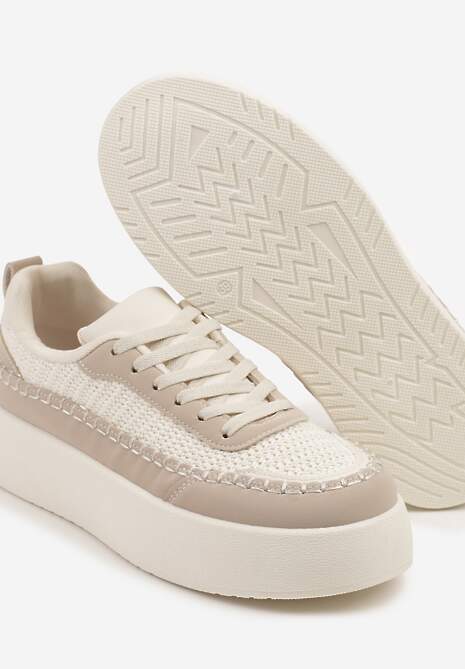 Beżowe Sneakersy na Platformie Ozdobione Plecionką Nilaraviela 6