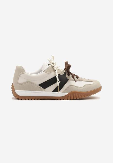 Beżowe Sneakersy w Stylu Kultowych Tenisówek z Podwójnymi Sznurówkami Nilaviela 4