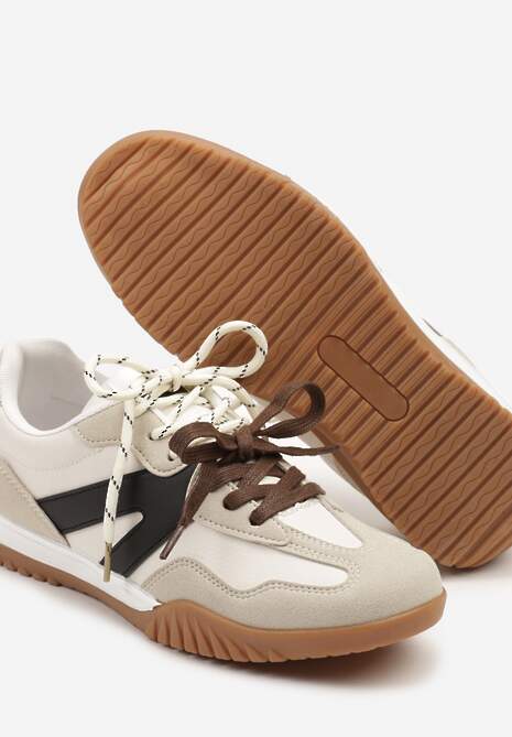 Beżowe Sneakersy w Stylu Kultowych Tenisówek z Podwójnymi Sznurówkami Nilaviela 6