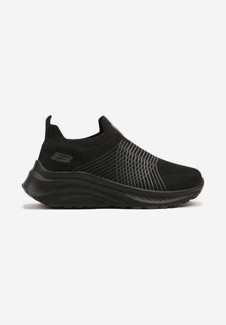 Czarne Buty Sportowe Sneakersy na Tłoczonej Platformie z Elastyczną Cholewką Velmio 4