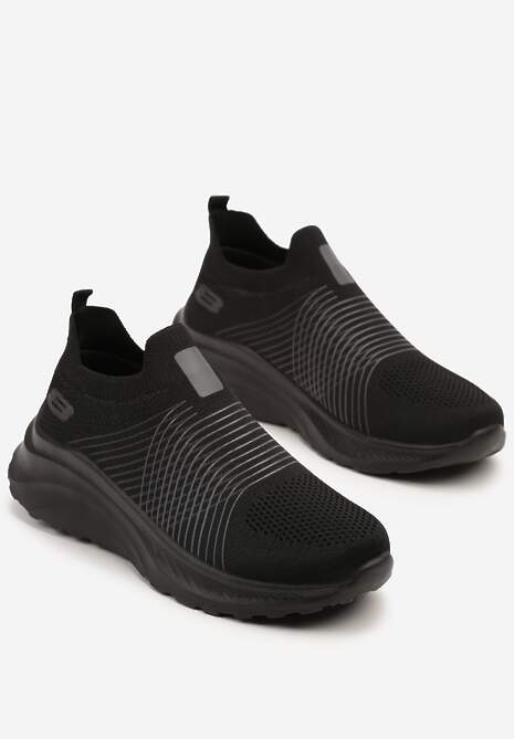 Czarne Buty Sportowe Sneakersy na Tłoczonej Platformie z Elastyczną Cholewką Velmio 5