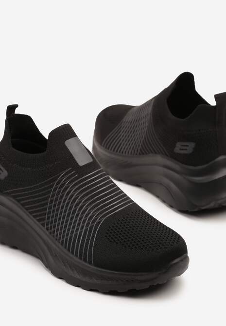 Czarne Buty Sportowe Sneakersy na Tłoczonej Platformie z Elastyczną Cholewką Velmio 6