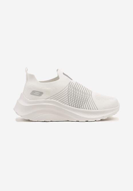Biało-Szare Buty Sportowe Sneakersy na Tłoczonej Platformie z Elastyczną Cholewką Velmio 4