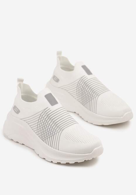 Biało-Szare Buty Sportowe Sneakersy na Tłoczonej Platformie z Elastyczną Cholewką Velmio 5