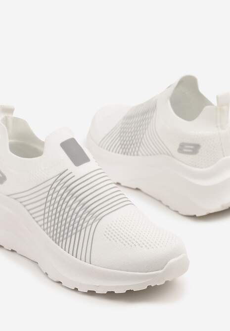 Biało-Szare Buty Sportowe Sneakersy na Tłoczonej Platformie z Elastyczną Cholewką Velmio 6