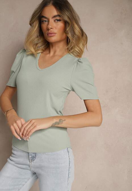Zielony T-shirt z Trójkątnym Dekoltem Sunille 4