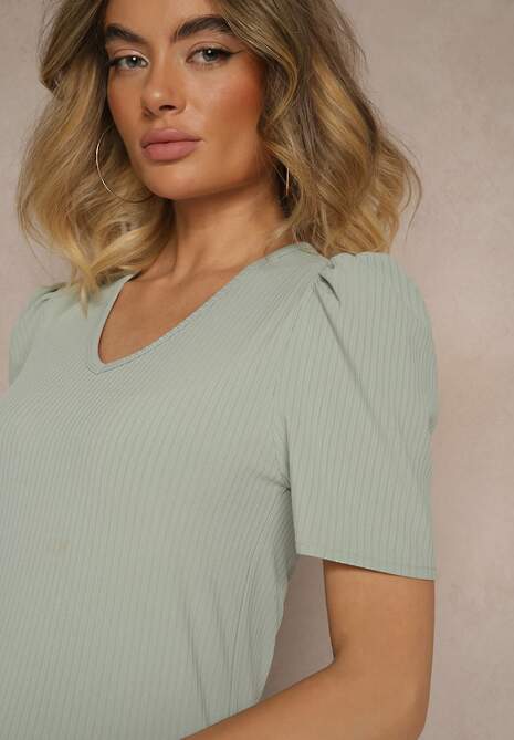 Zielony T-shirt z Trójkątnym Dekoltem Sunille 5