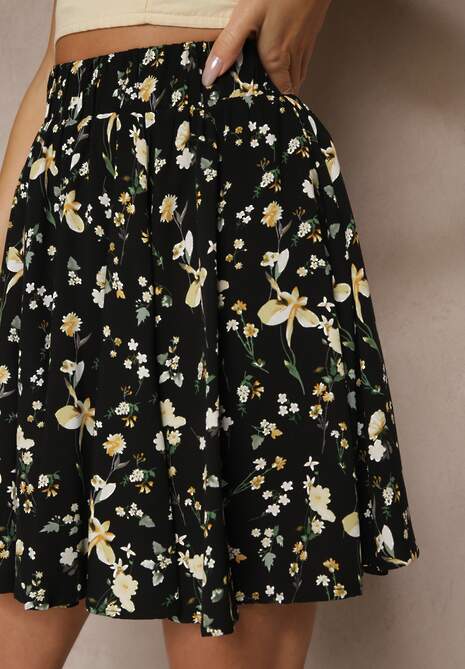 Czarno-Beżowe Spódnico-Szorty High Waist w Kwiaty Sunevra 5