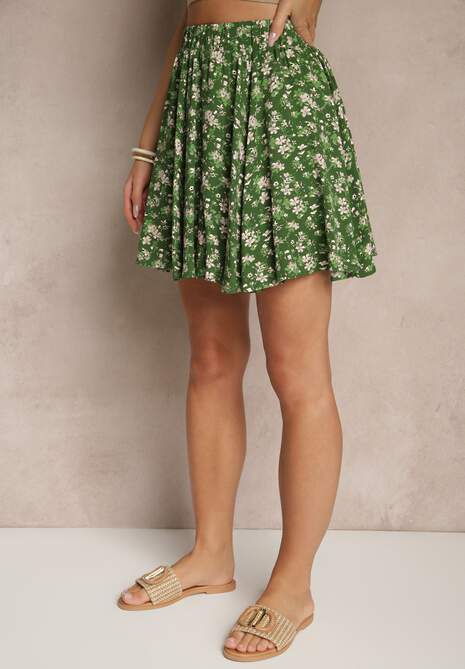 Zielone Spódnico-Szorty High Waist w Kwiaty Sunevra 4