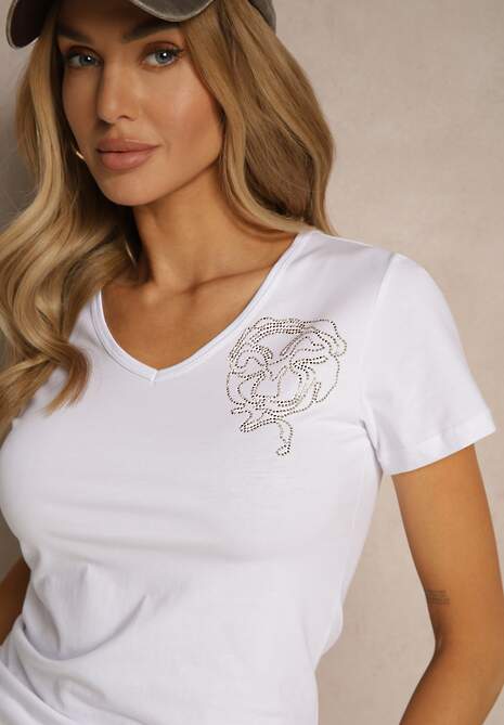 Biały Bawełniany T-shirt Ozdobiony Cyrkoniami Ulivessa 5