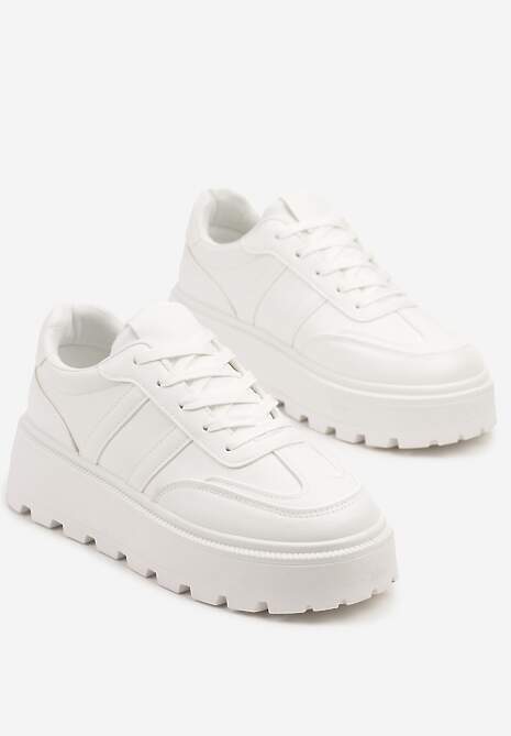 Białe Sneakersy w Stylu Klasycznych Tenisówek na Platformie ze Żłobieniami Xarmio 5