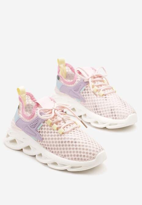 Różowe Sneakersy z Siateczki na Piankowej Podeszwie z Wycięciami Sanilova 5